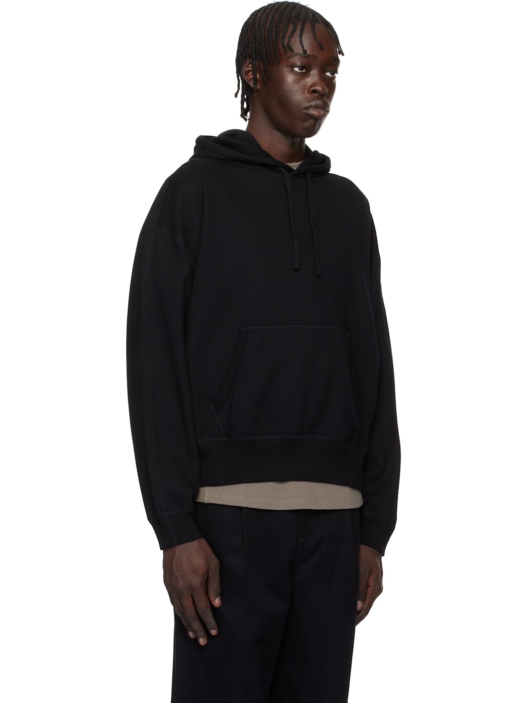 Black Midweight Terry Relaxed Hoodie - 2