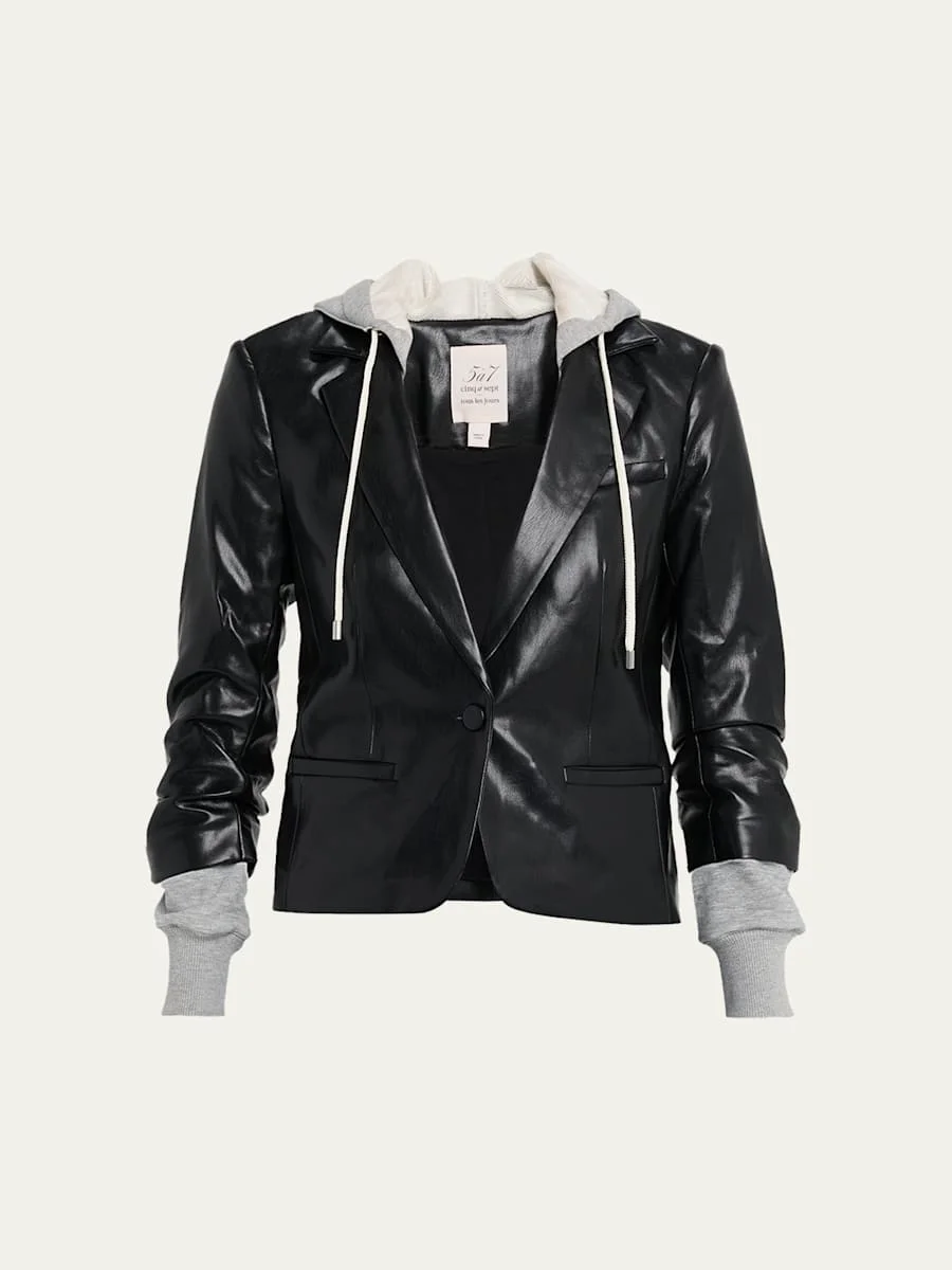 Hooded Vegan Leather Combo Blazer - 1
