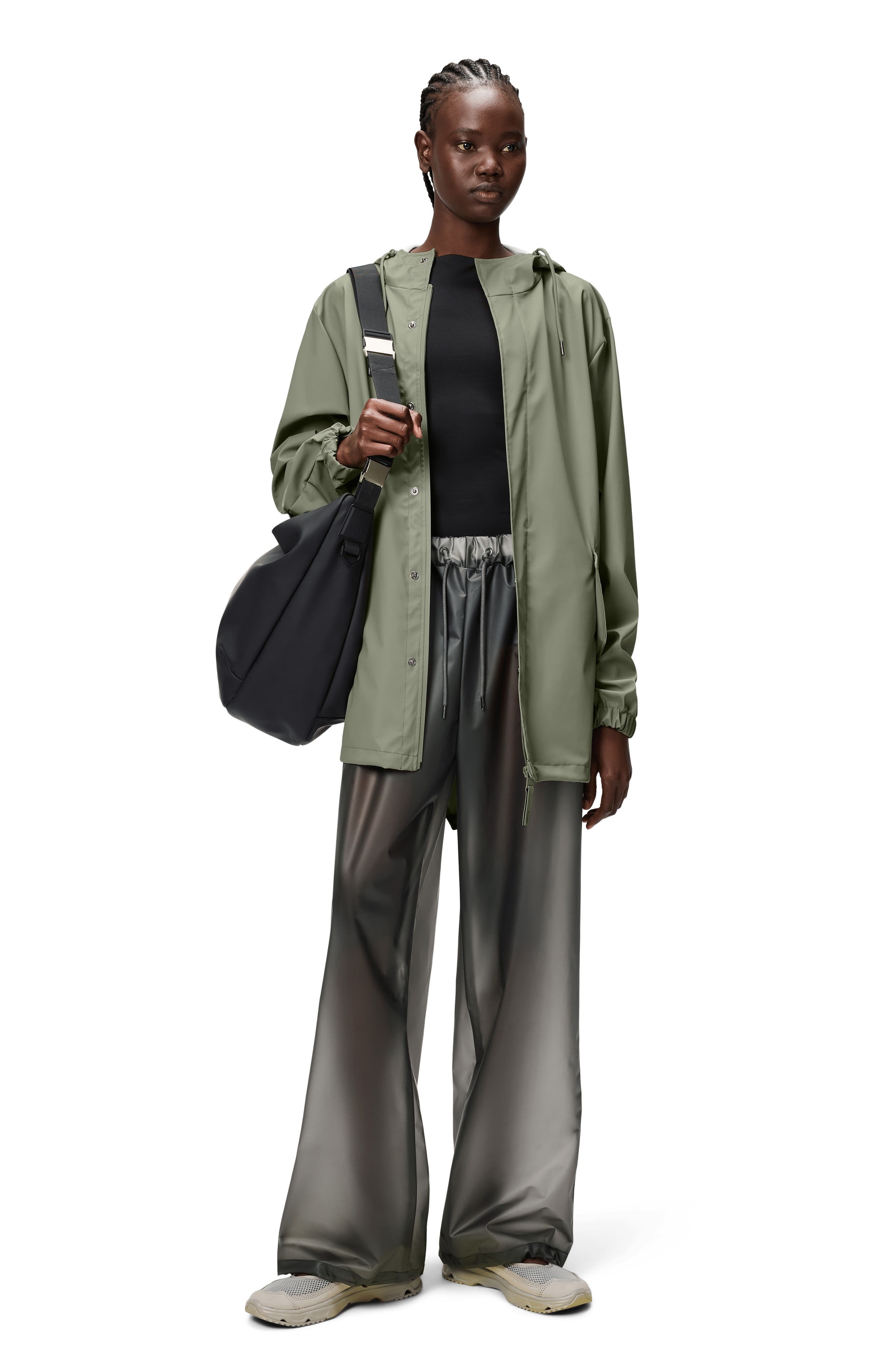 Rains Fishtail Hooded Waterproof Rain Jacket in Drift at Nordstrom - 7