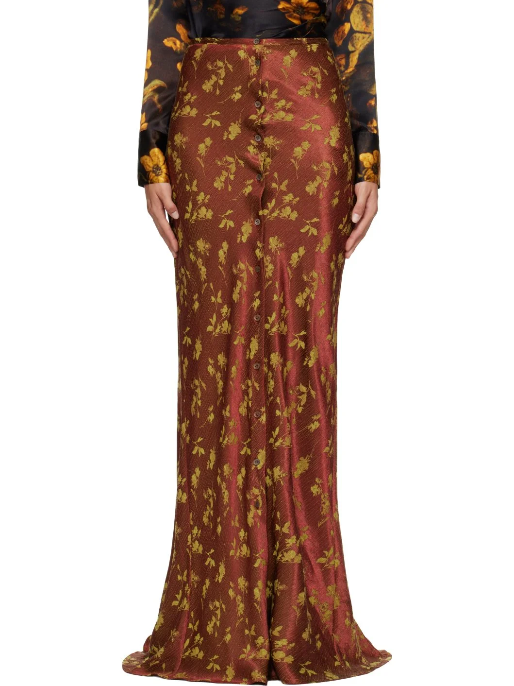 Brown Jacquard Maxi Skirt - 1