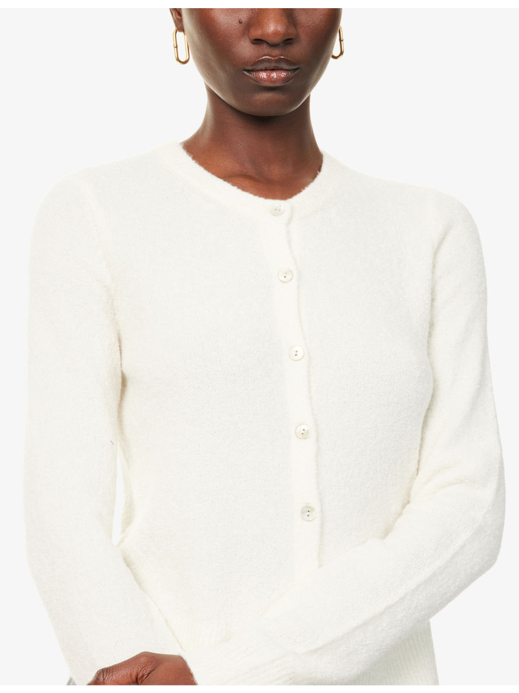 Boucle Round-Neck Stretch-Silk Blend Cardigan - 5