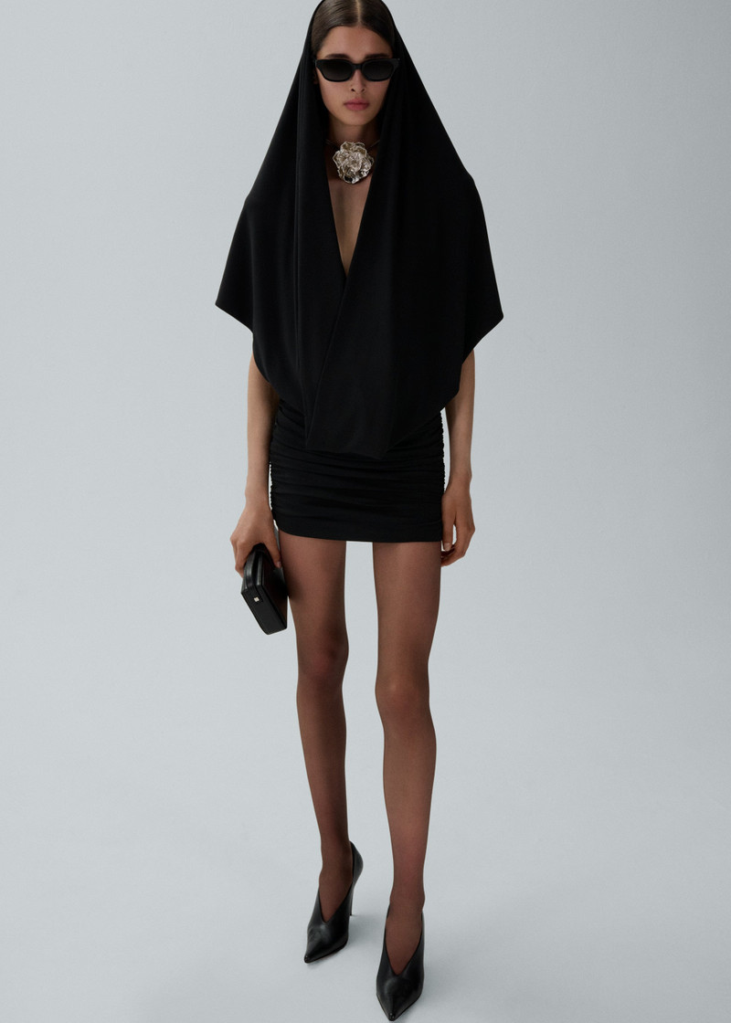 Hooded plunge maxi dress in black 5