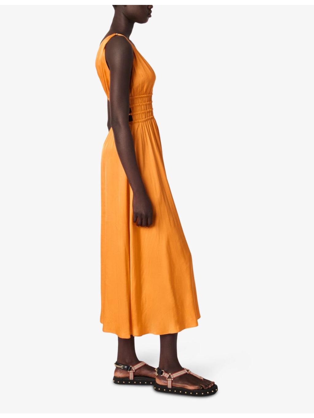 V-Neck Button-Waist Sleeveless Woven Midi Dress - 3