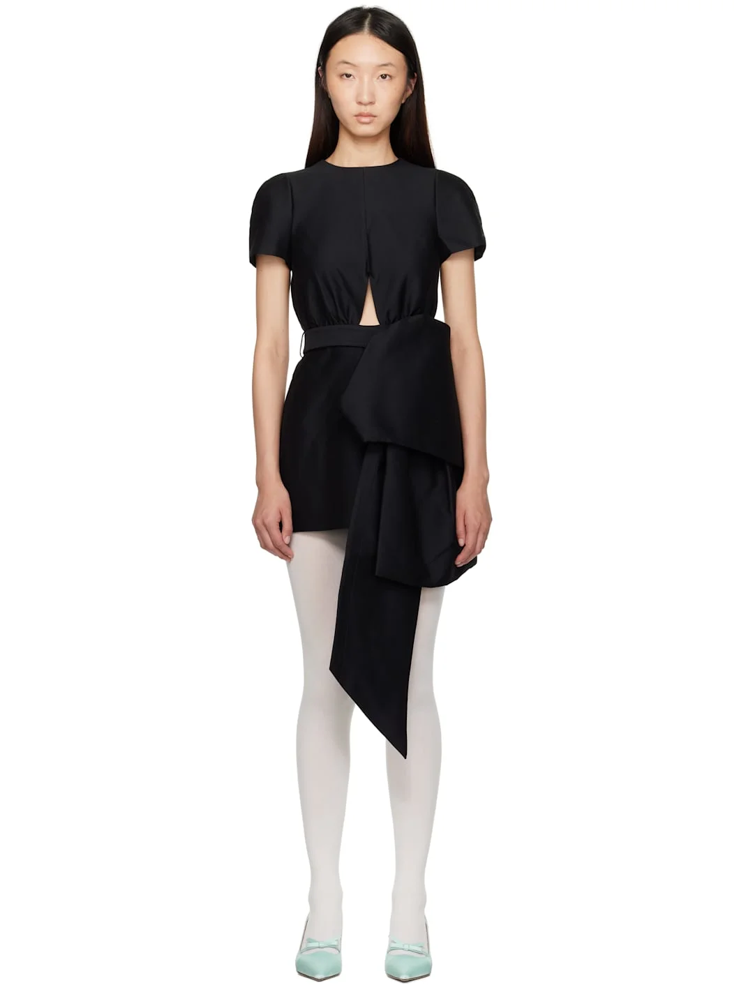 Black Bowknot Patchwork Minidress - 1