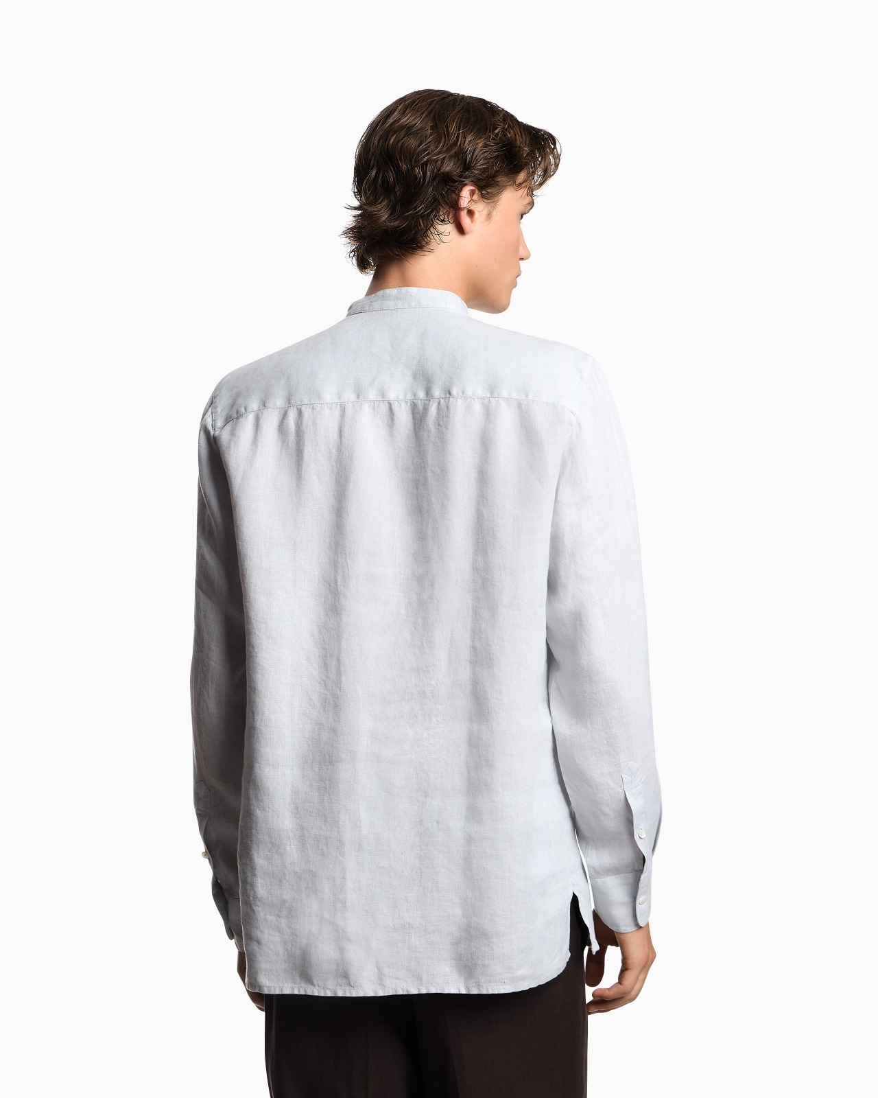 GARMENT-DYED LINEN SHIRT WITH GURU COLLAR AND PLEATED DETAIL - 3