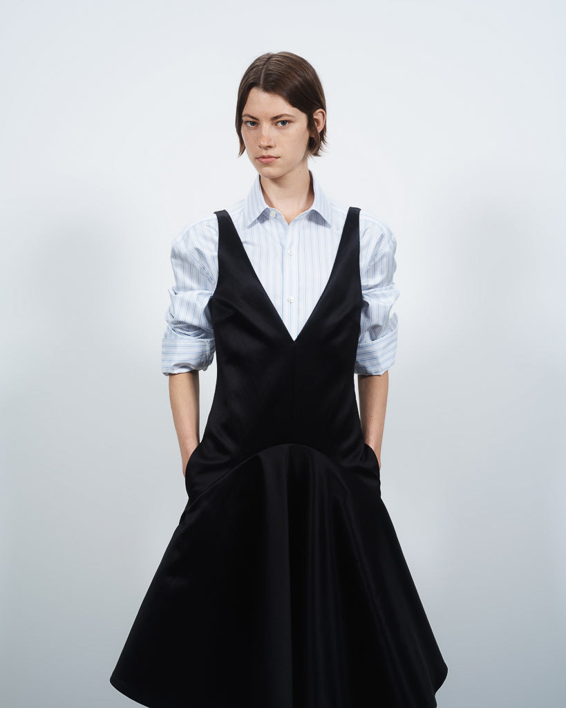 WOMENS DRAPED SKIRT MIDI DRESS IN BLACK - 5