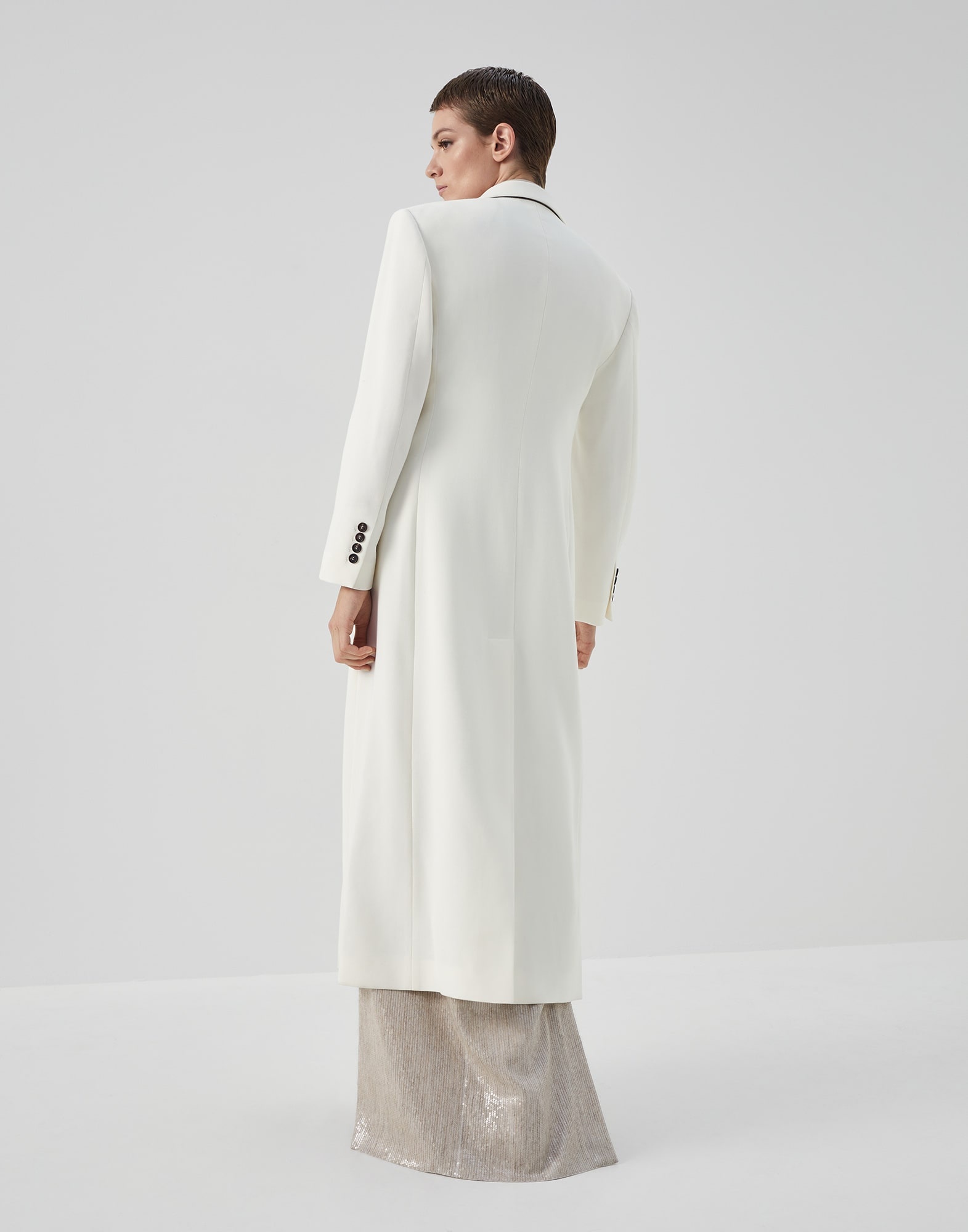 Viscose and virgin wool gabardine coat with monili - 2