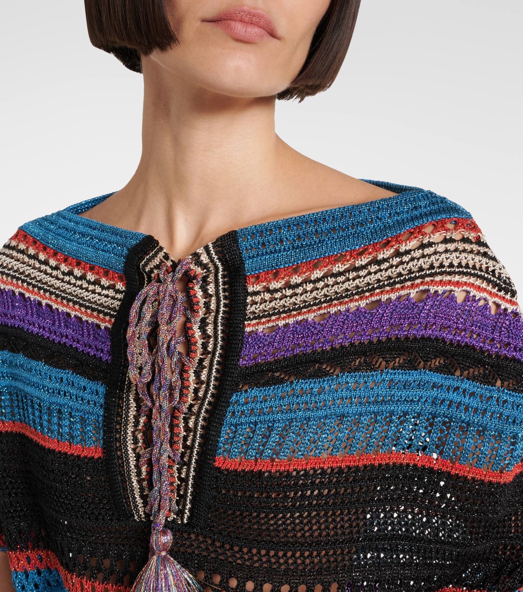 Crochet striped lamé poncho - 4
