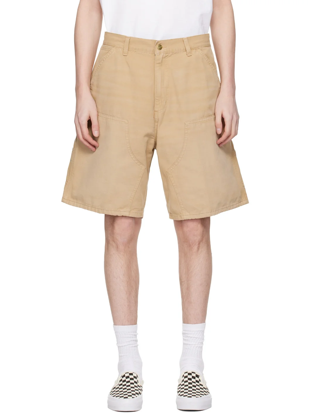Beige Double Knee Shorts - 1