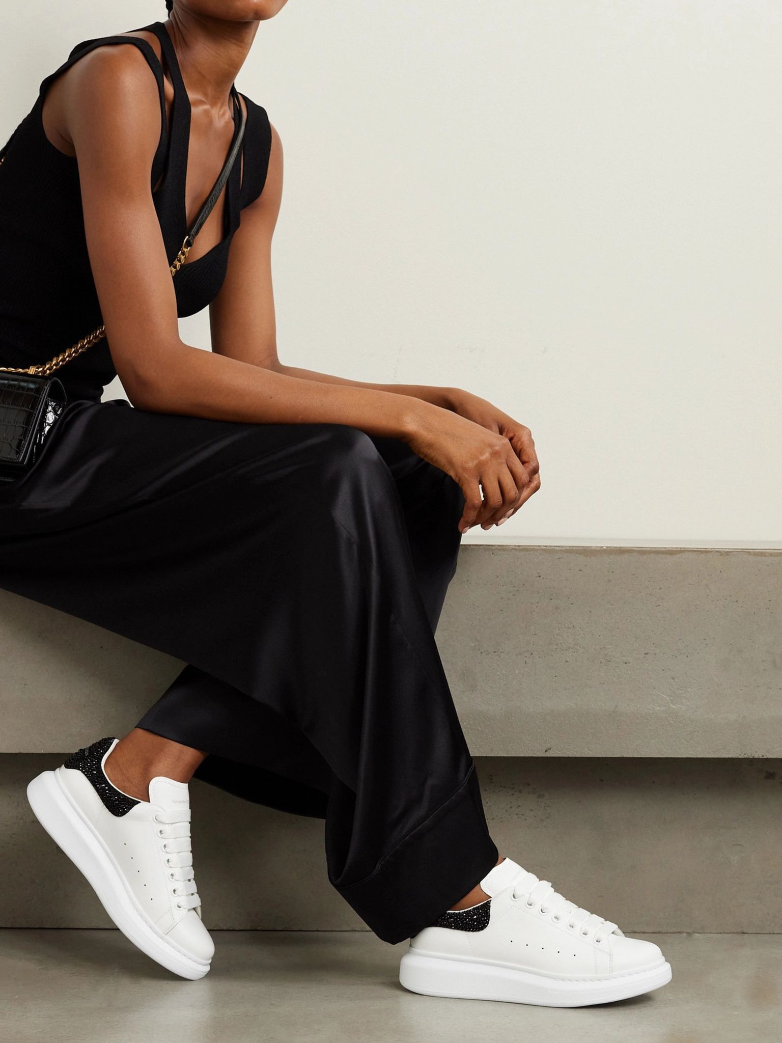 Crystal-embellished leather exaggerated-sole sneakers White - 2