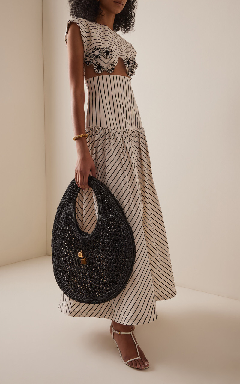 SILVIA TCHERASSI Hanane Embroidered Cutout Cotton Maxi Dress stripe outlook