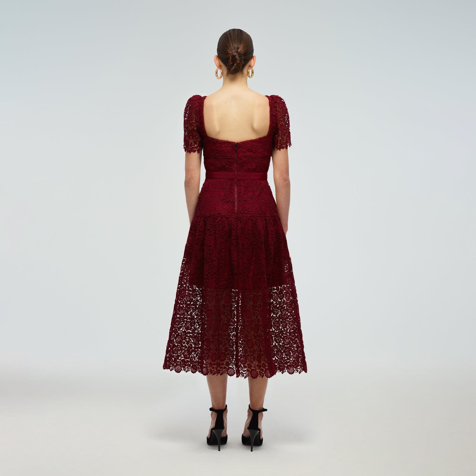 self-portrait Burgundy Guipure Lace Midi Dress - RS22-129 | REVERSIBLE