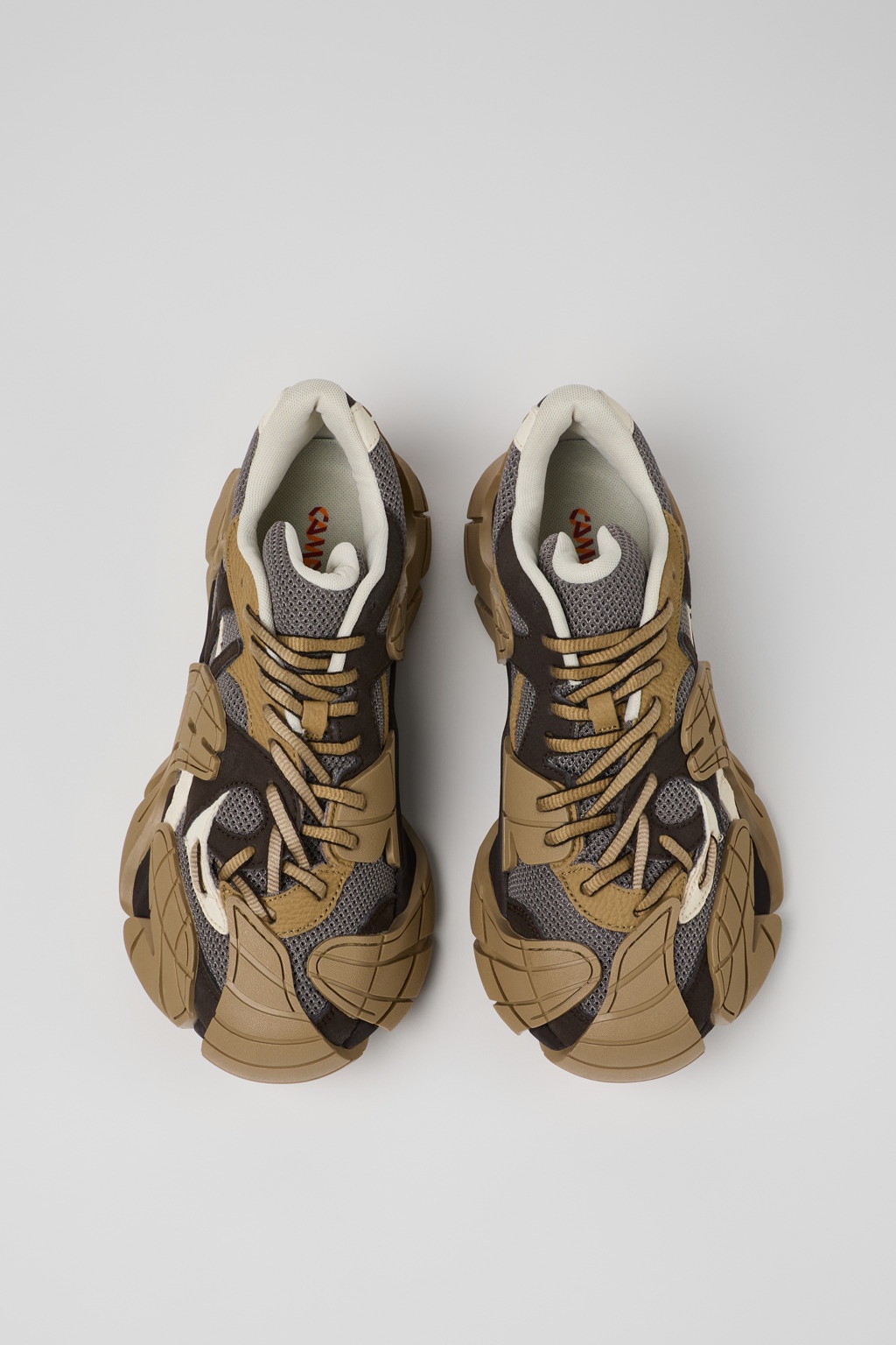 Beige and Gray Textile Sneakers - 4