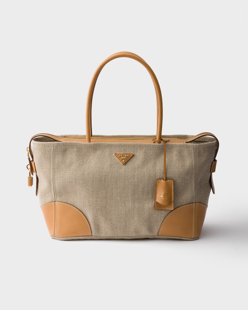 Large linen and leather tote bag 1