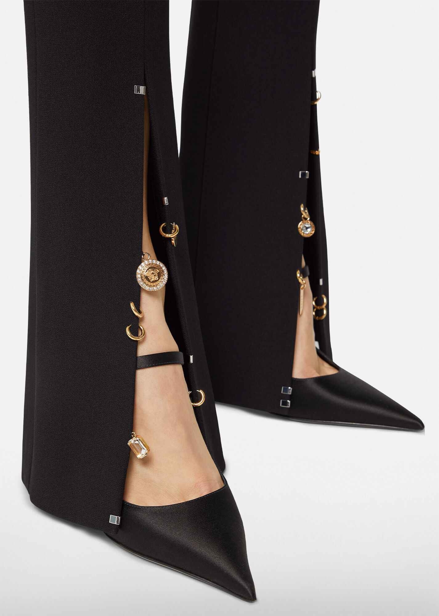 Charm-Embellished Satin Flared Pants - 5