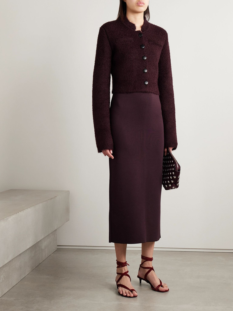 KHAITE Ello brushed silk and cashmere-blend cardigan Burgundy outlook
