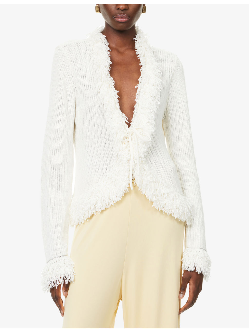 Fringed V-Neck Knitted Top - 3