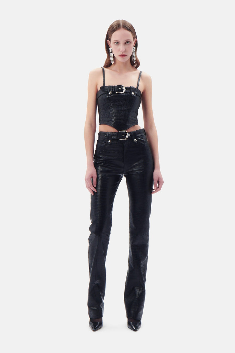 Alessandra Rich CROCO PRINT LEATHER FLARED TROUSERS WITH BELT outlook