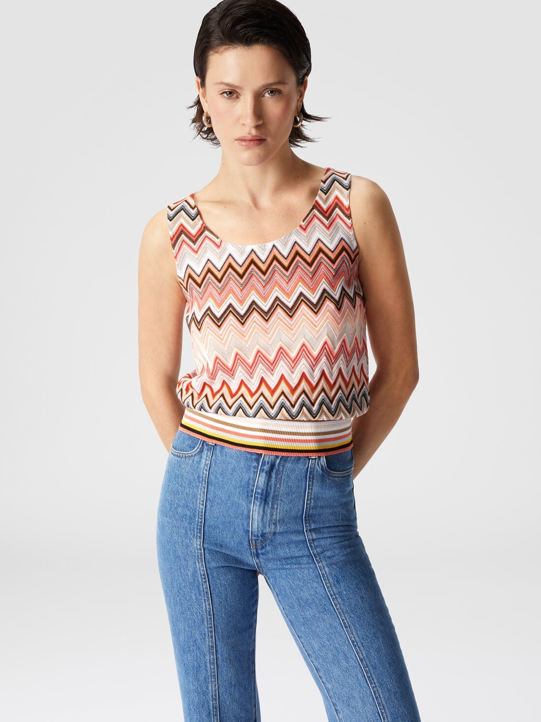 Sleeveless top in cotton and zigzag viscose - 4