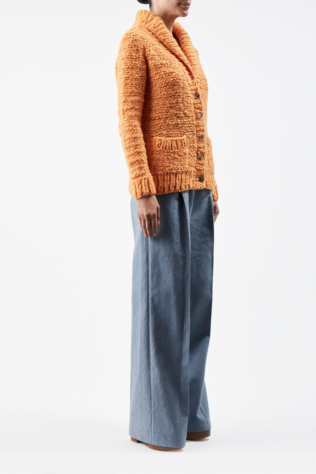 Moses Knit Cardigan in Fluorescent Orange Welfat Cashmere - 3
