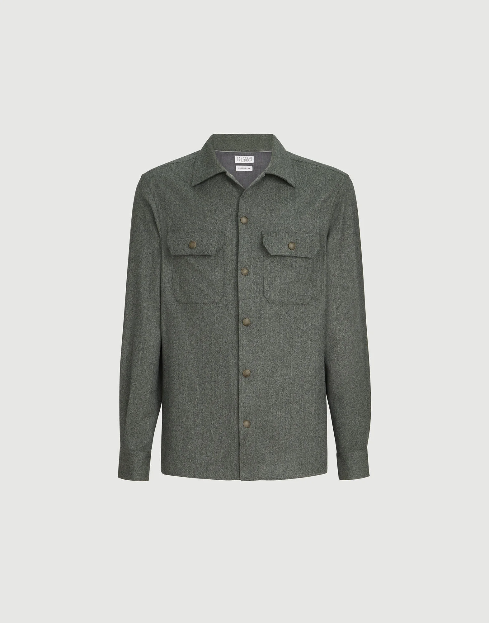 Virgin wool flannel overshirt with spread collar and chest pockets - 1