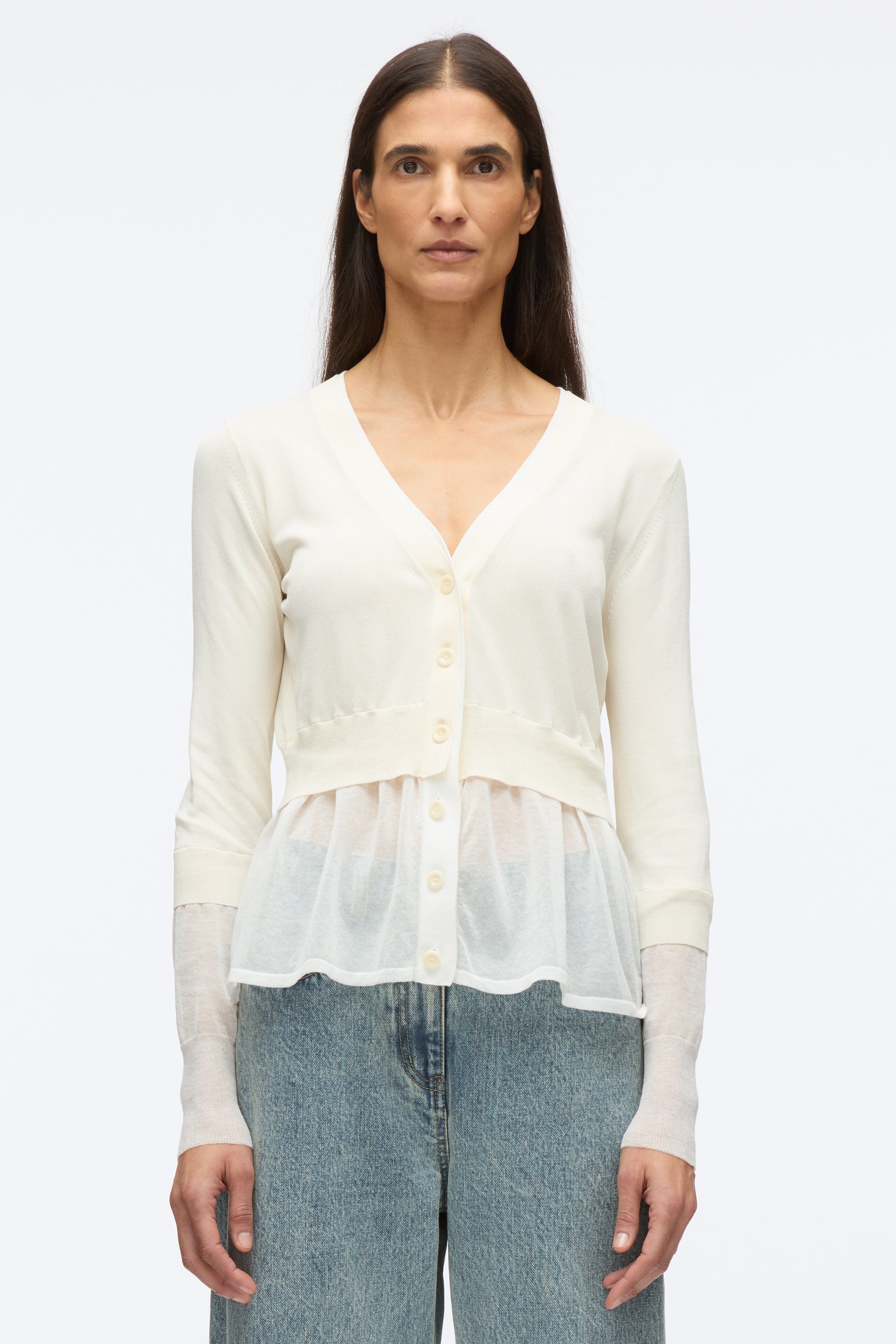 Gauze Peplum Double Layer Cardigan - 3