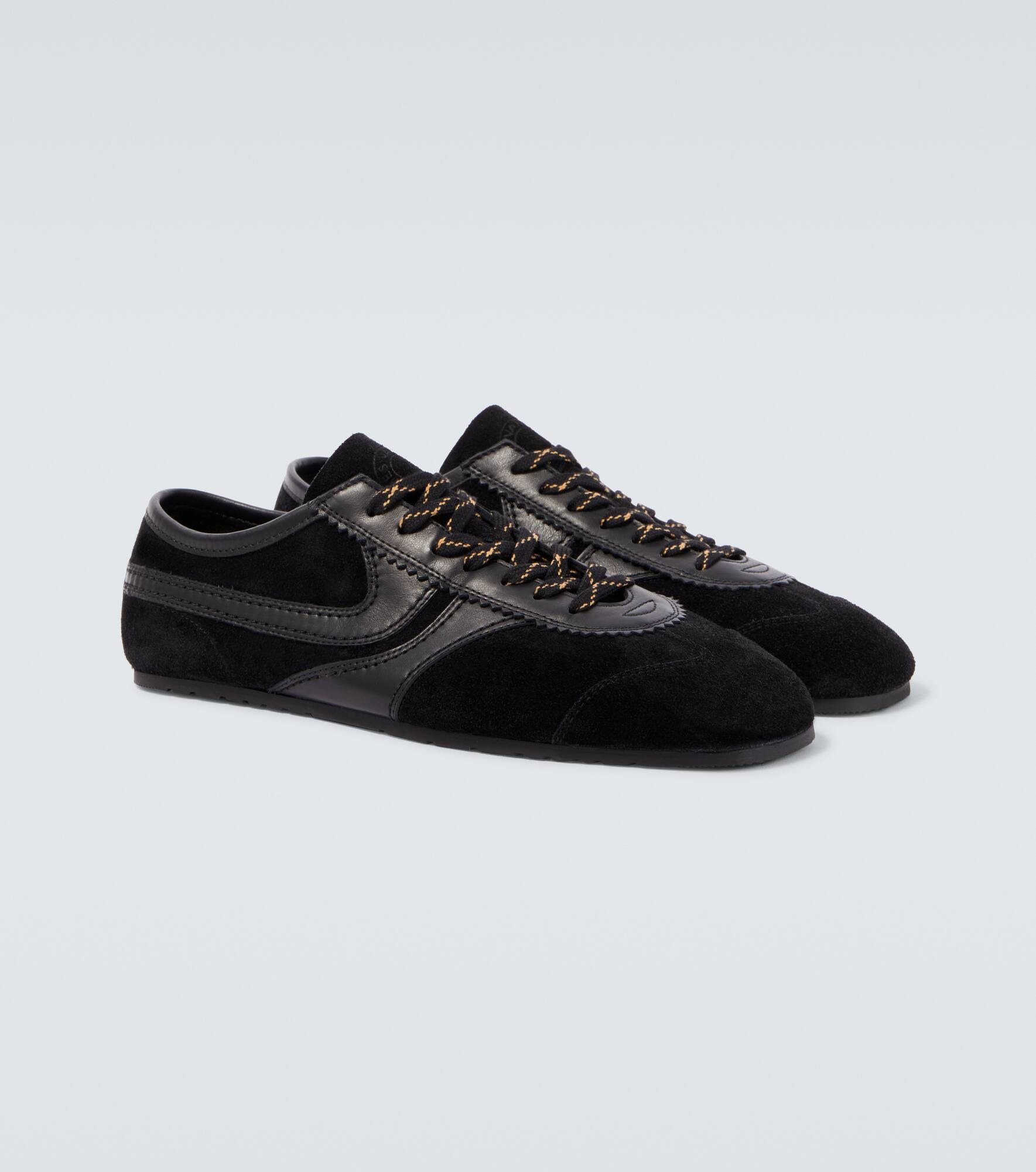 Leather-trimmed suede sneakers - 5