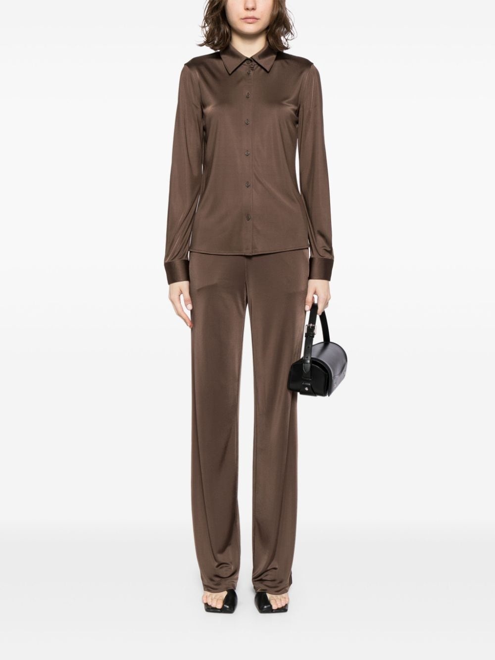 satin-finish flared trousers - 2