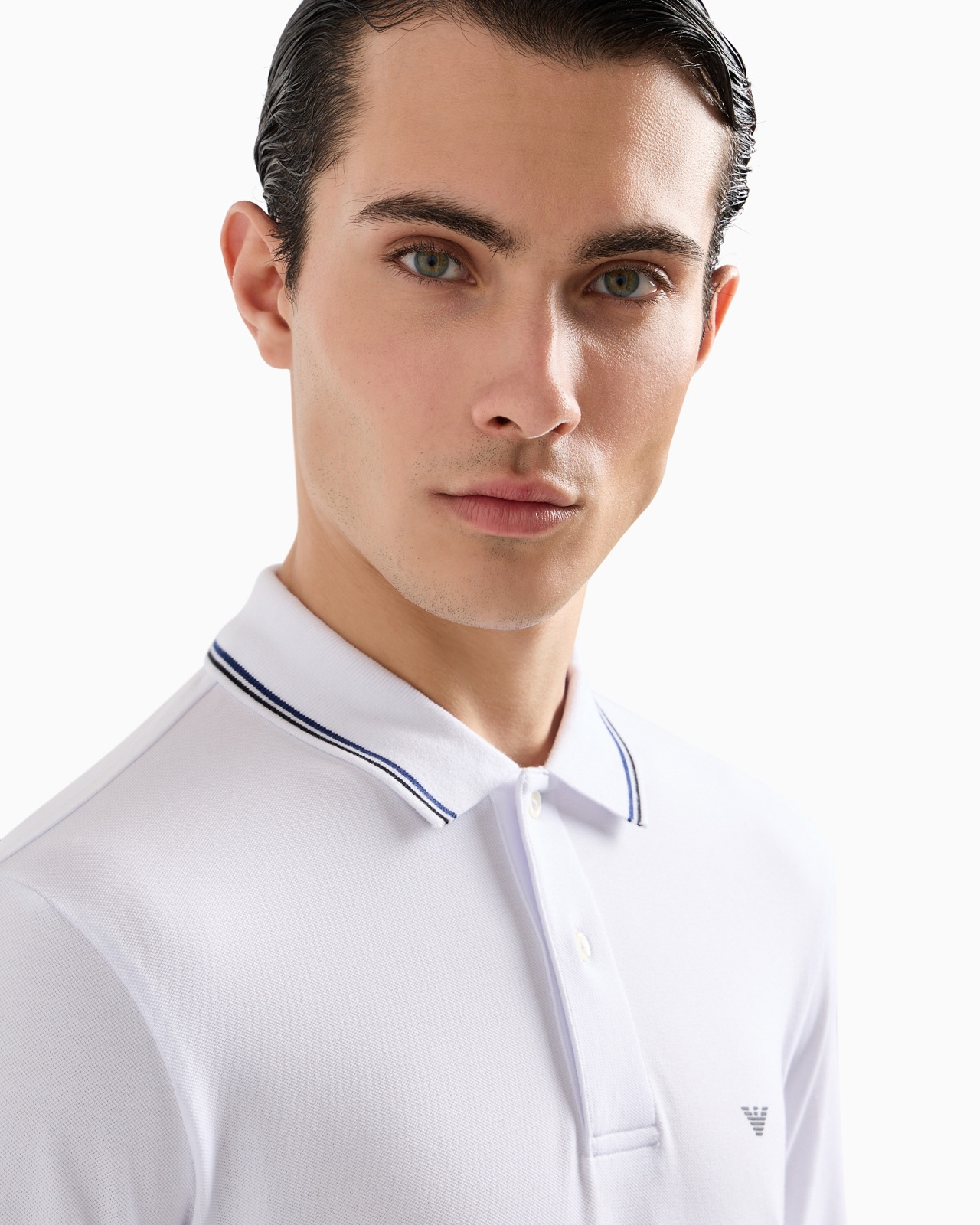 Long-sleeved stretch piqué polo shirt with micro eagle embroidery - 5