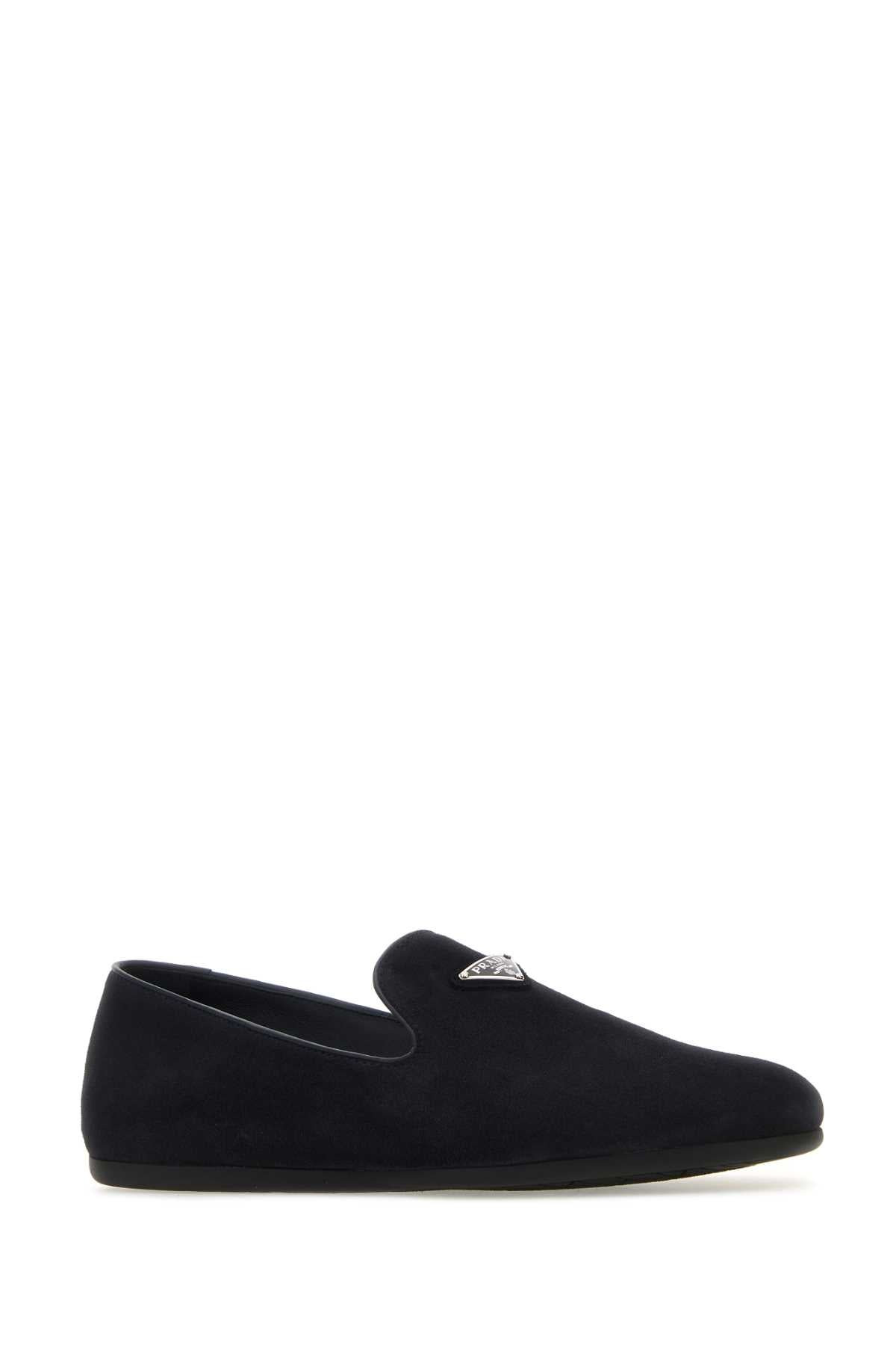 Prada Men Midnight Blue Suede Loafers - 2
