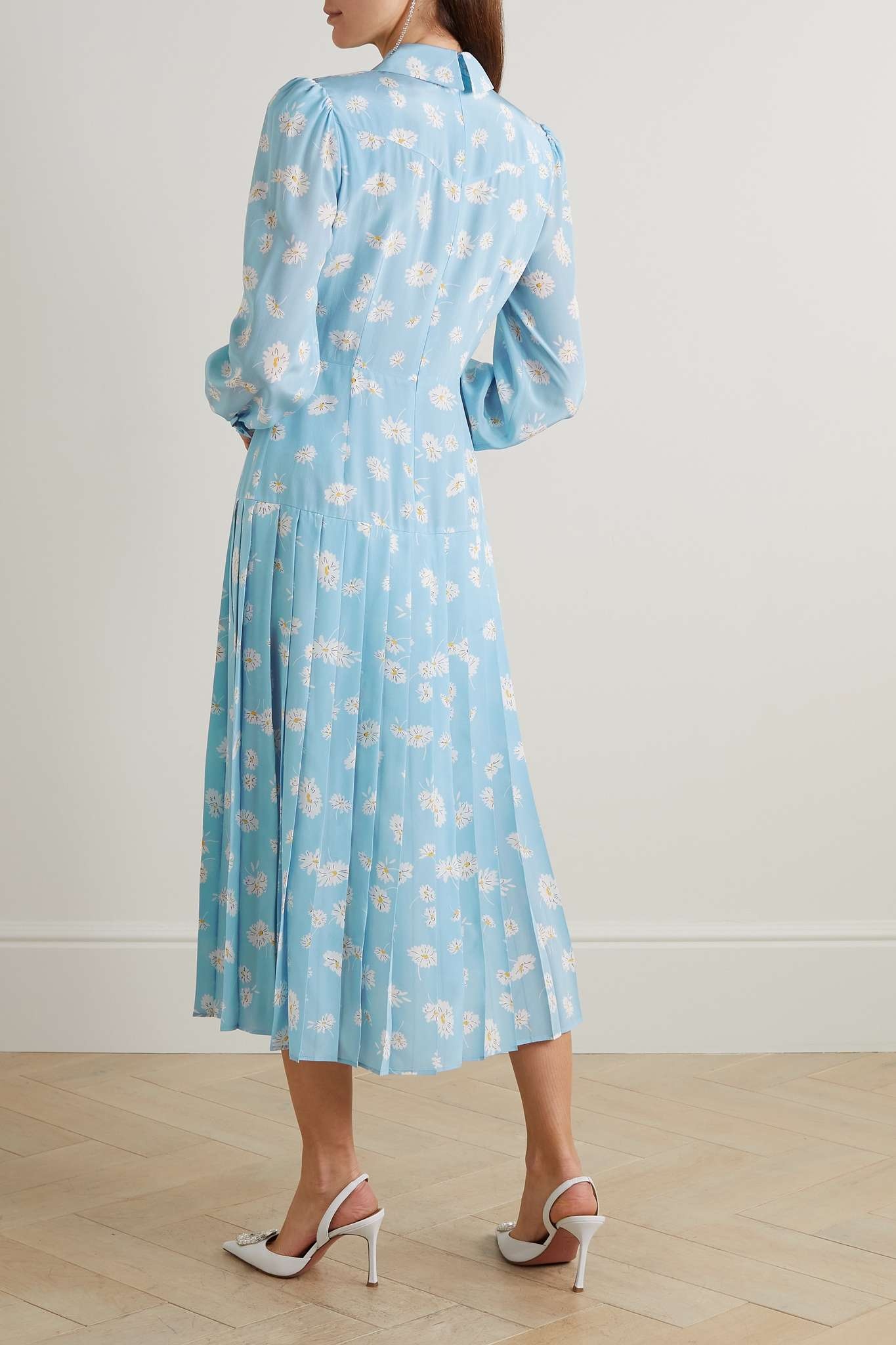 Button-embellished printed pleated silk midi dress - 3