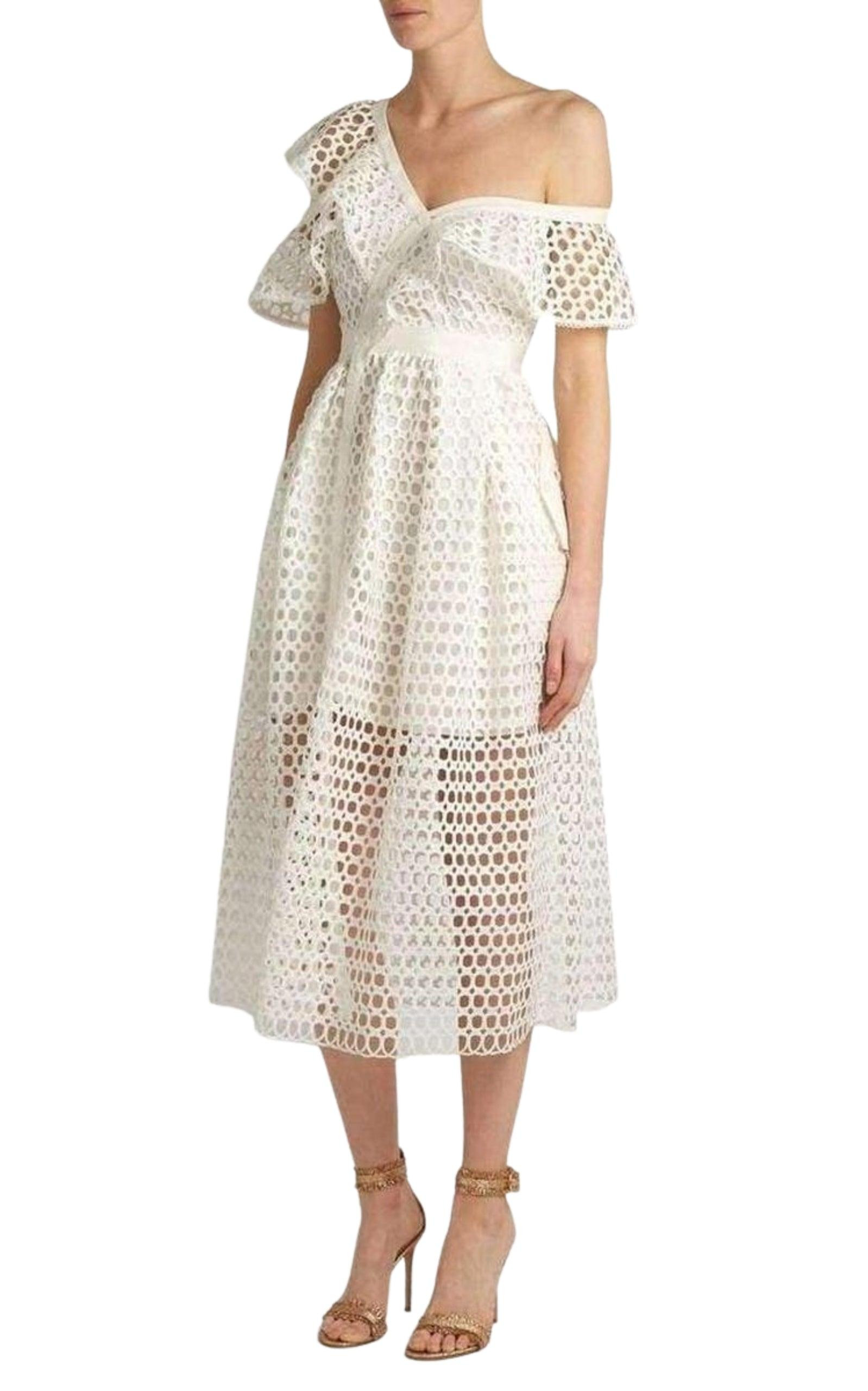 One Shoulder Guipure-lace Midi Dress - 2
