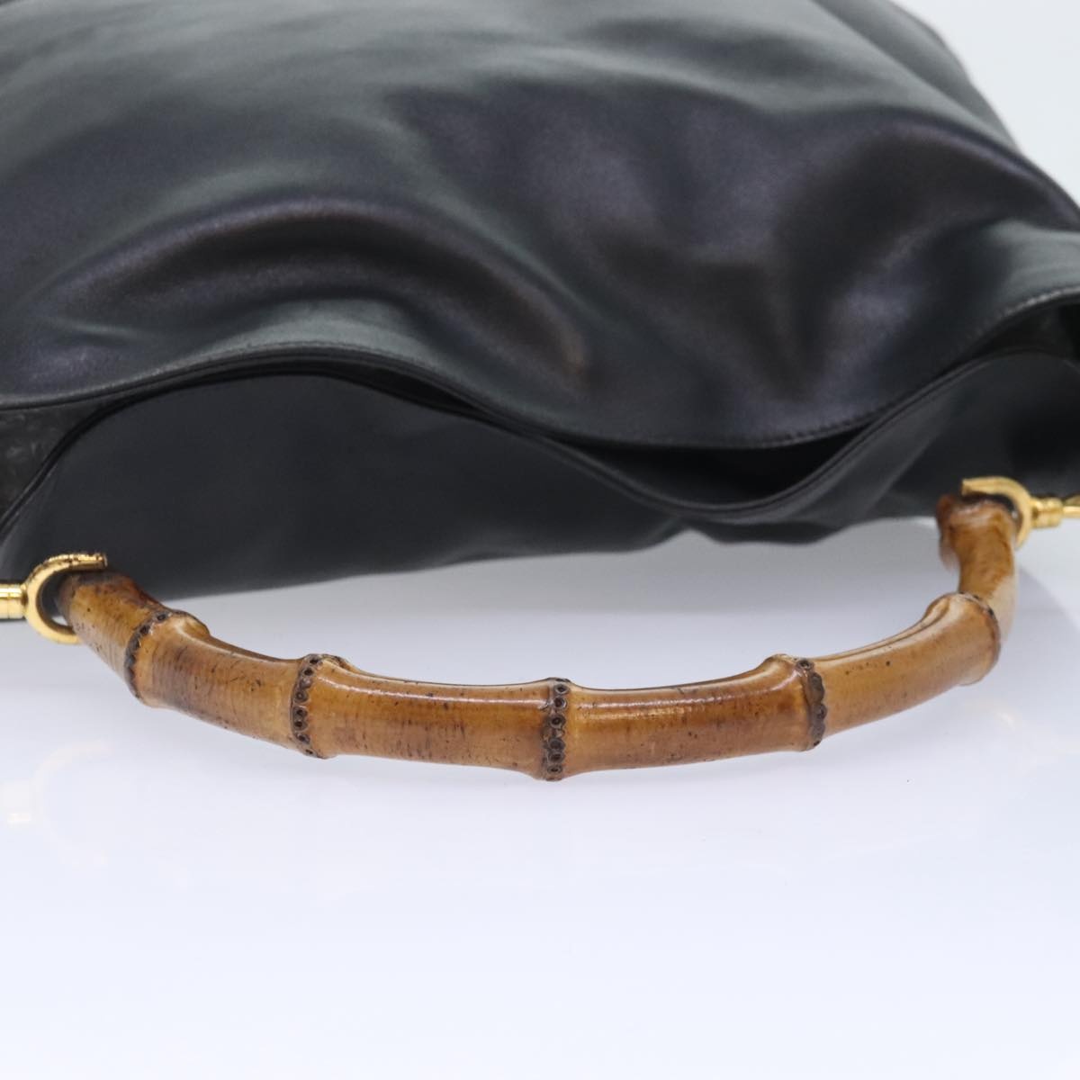 GUCCI Bamboo Hand Bag Leather Black Gold - 7