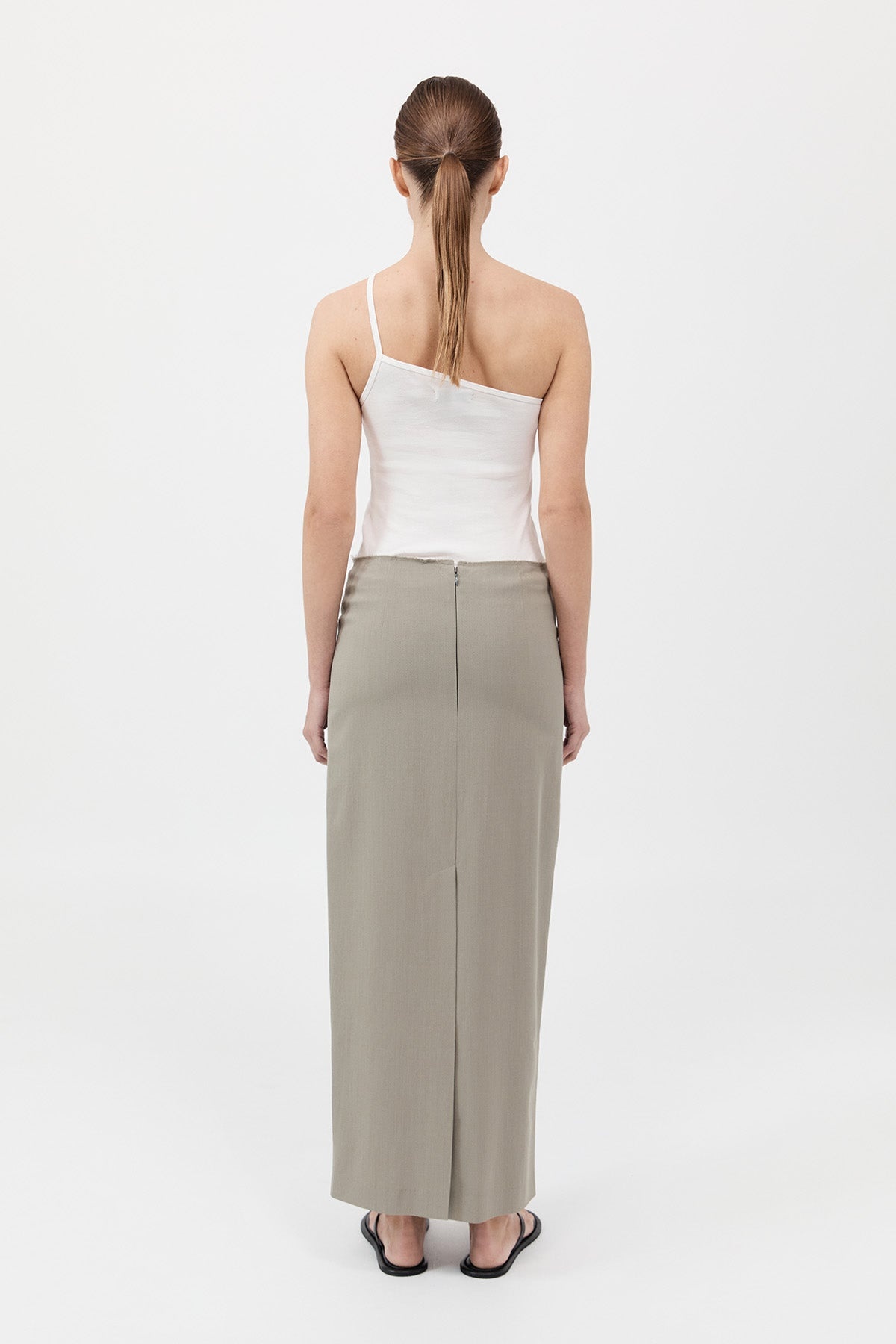 Raw Edge Column Maxi Skirt - Moss Grey - 6