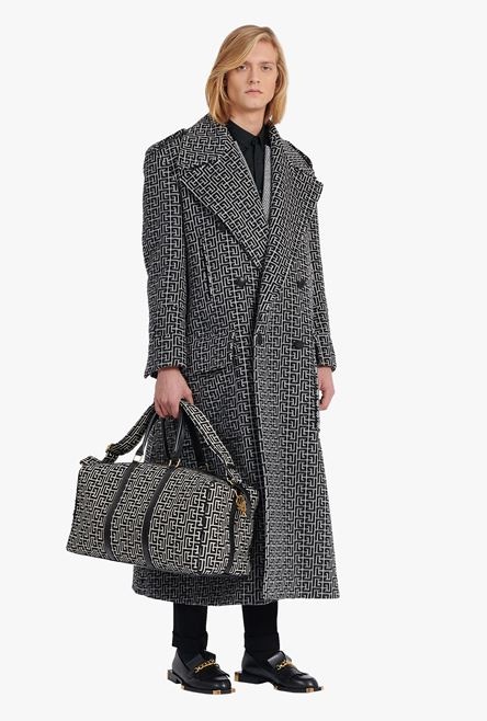 Long ivory and black Balmain monogram wool coat - 2