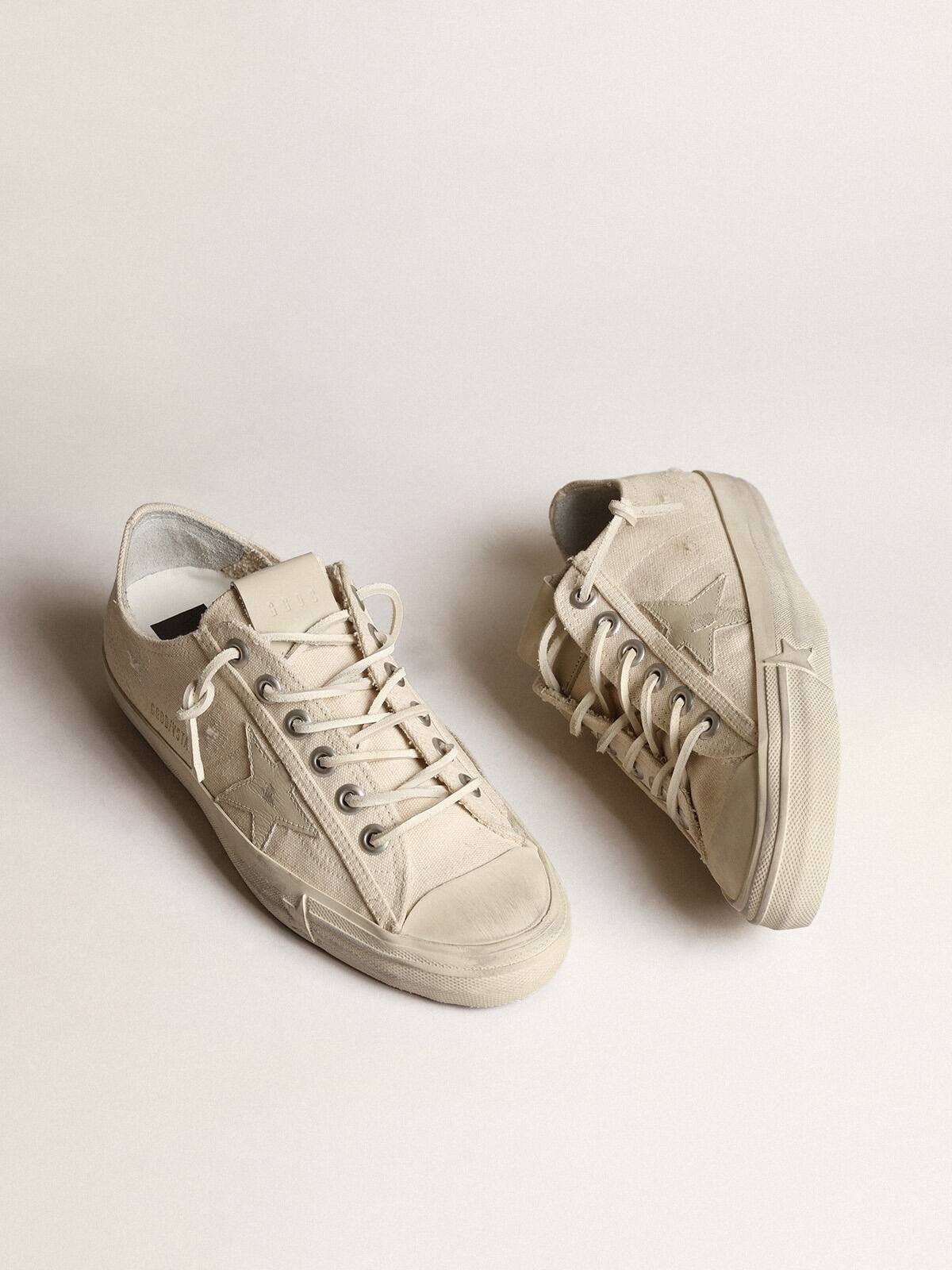 V-Star in light cream canvas with milk-white leather star - 2