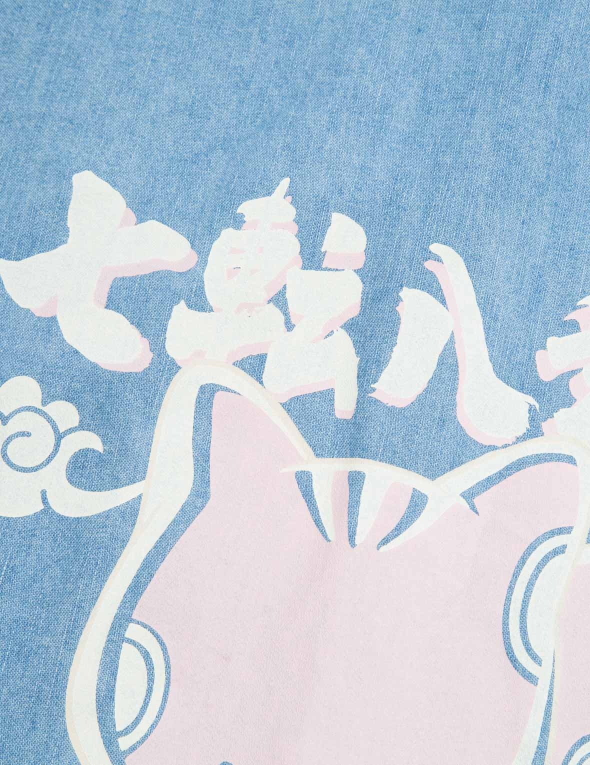 FORTUNE CAT WITH DARUMA PRINT DENIM SHIRT - 13