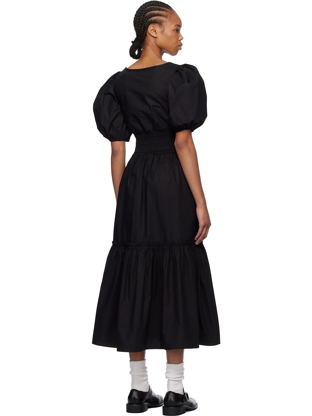Black  Cotton Poplin Long Smock Maxi Dress - 3