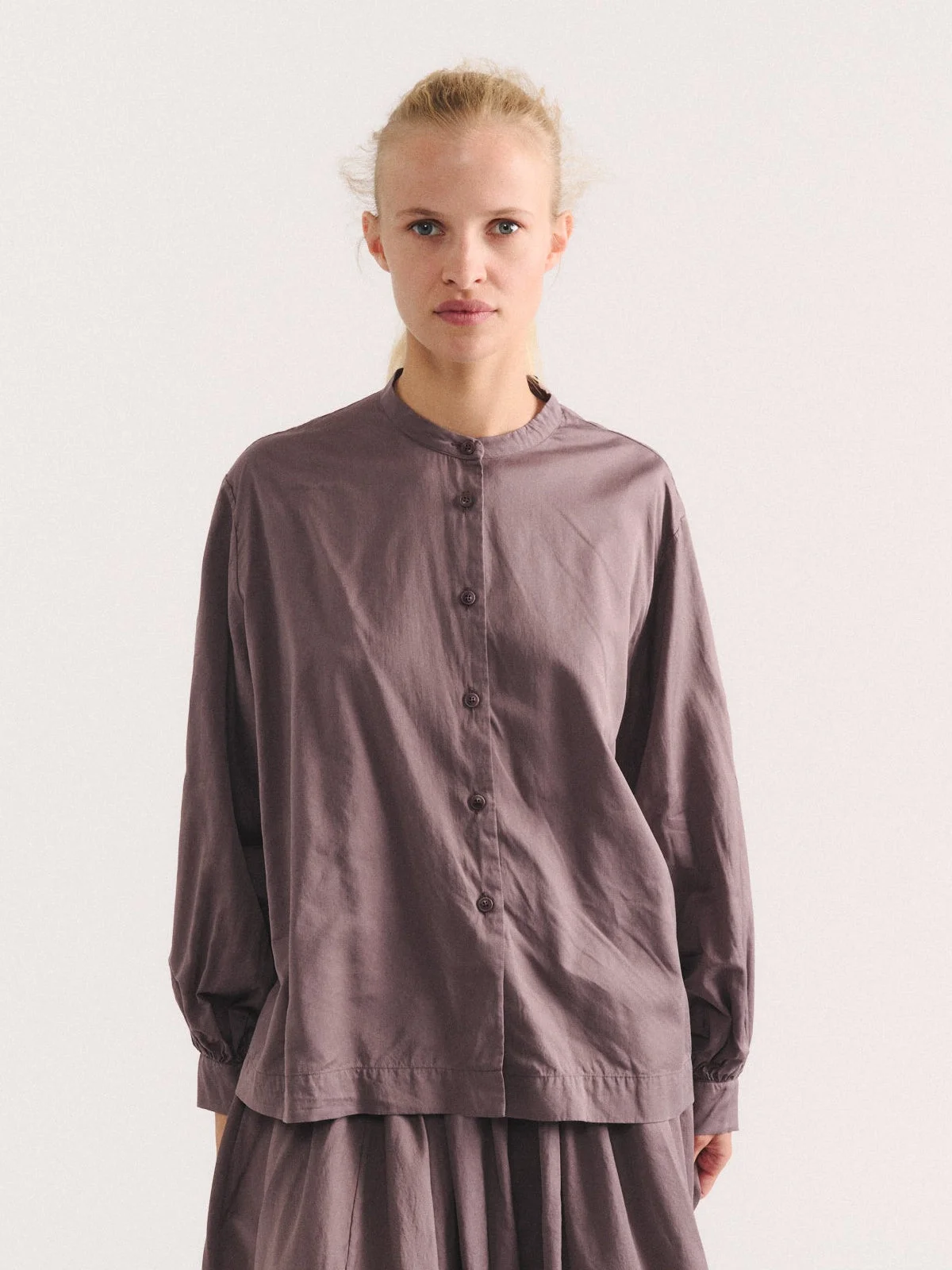 BIGGY GRANDAD SHIRT - TWILL COT SILK - CLAY - 1