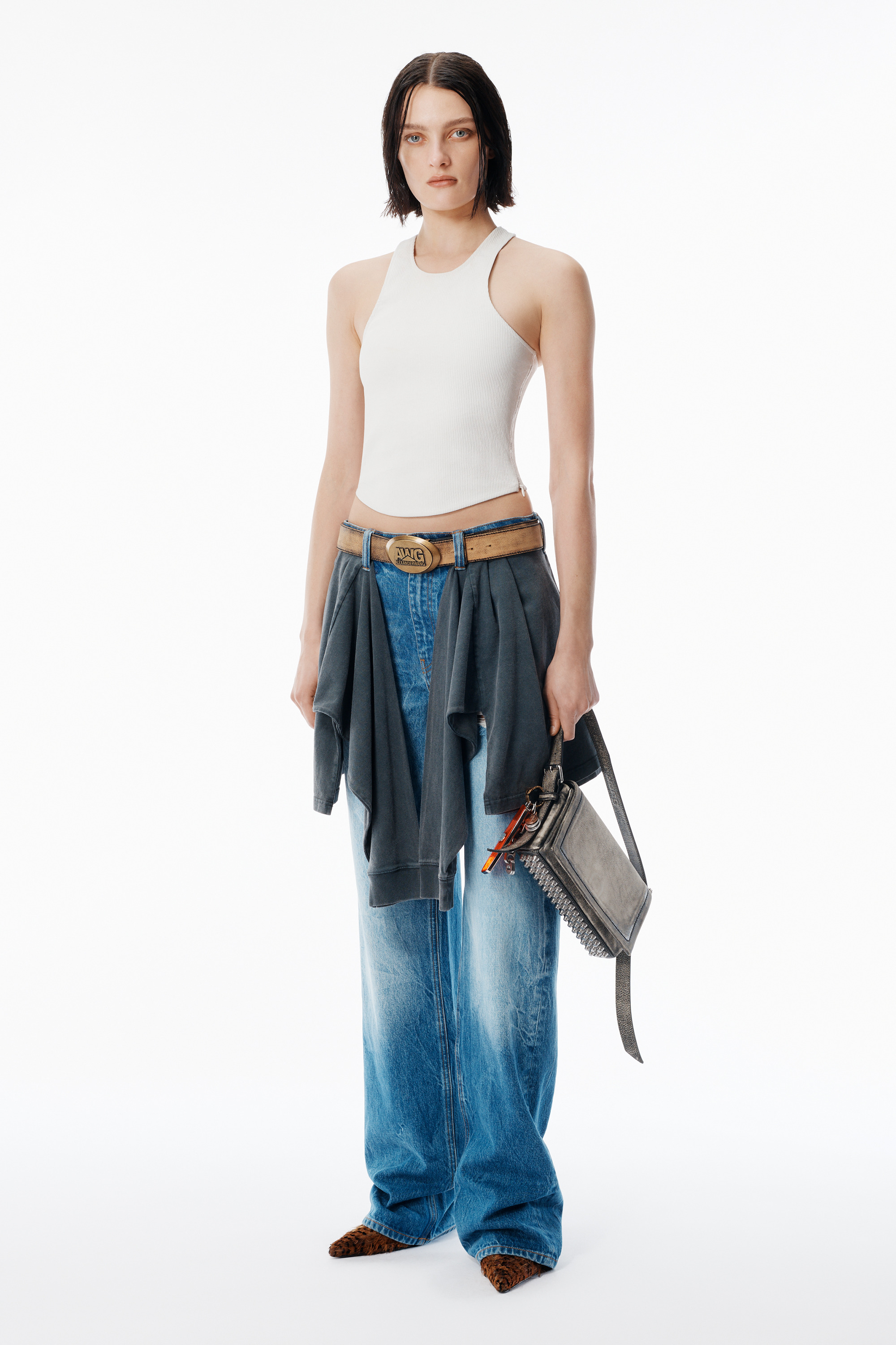 White Stretch Leather Tank - 5