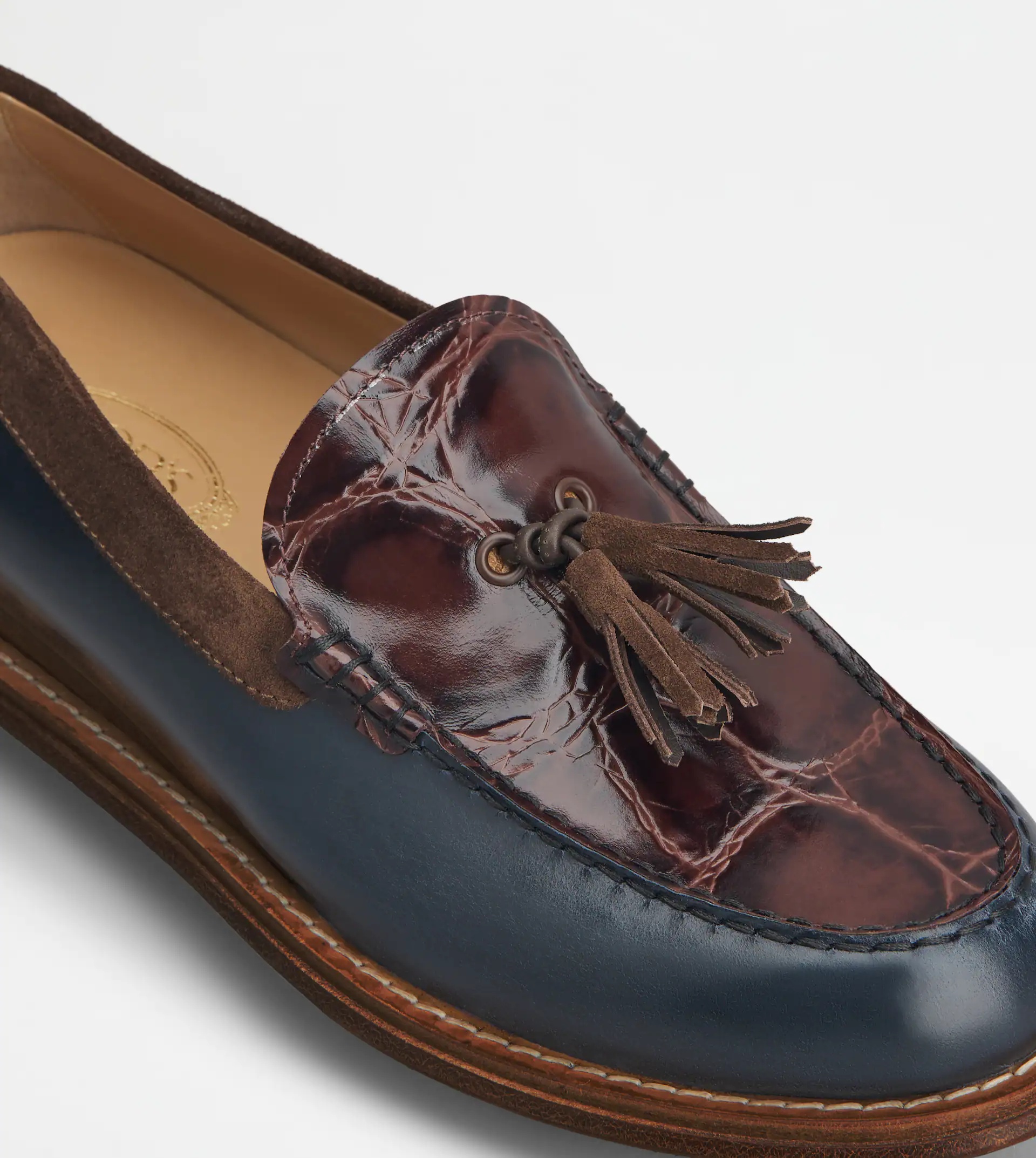 LOAFERS IN LEATHER - BLUE, BROWN - 8