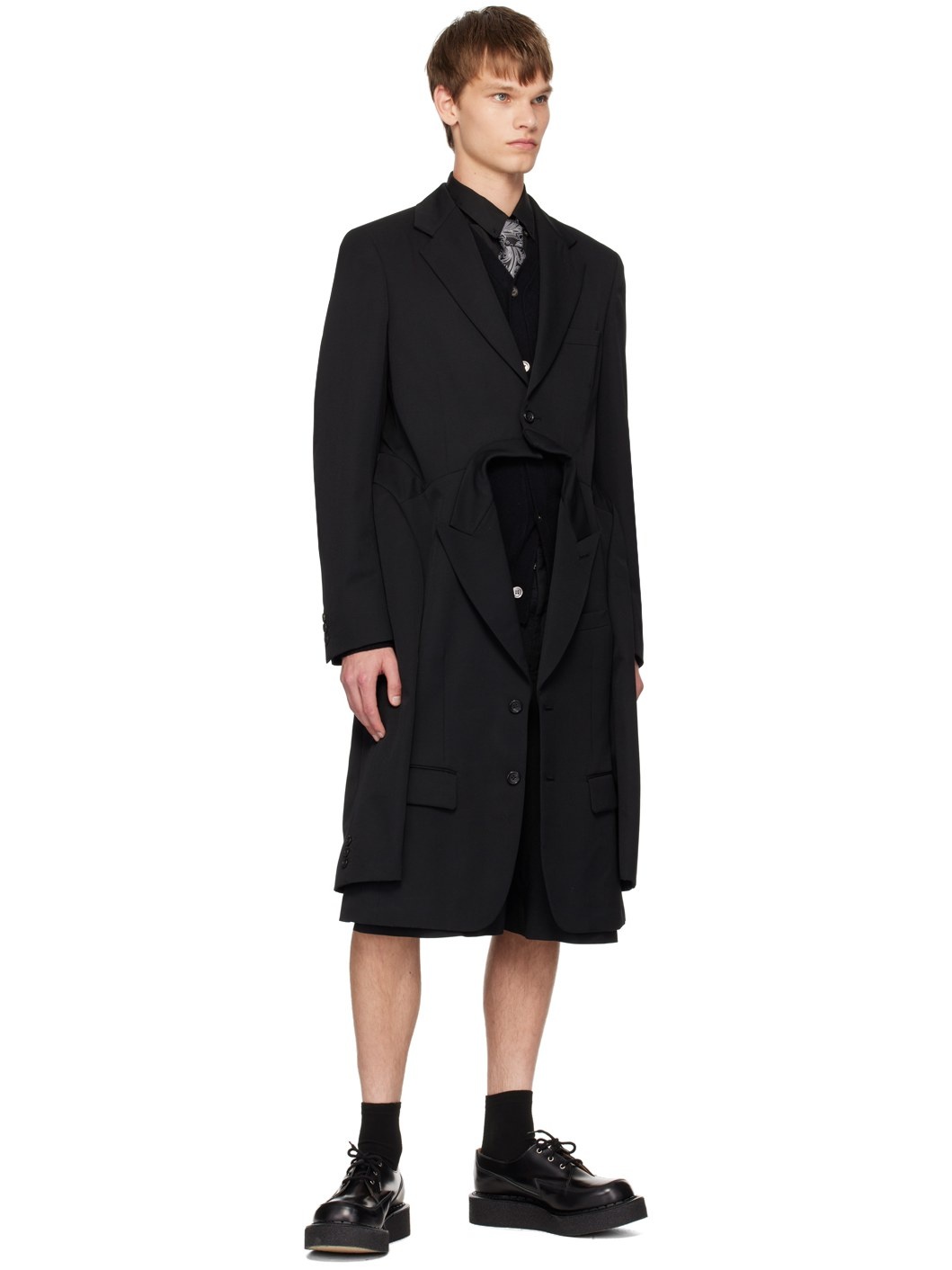 Black Double Blazer Coat - 4