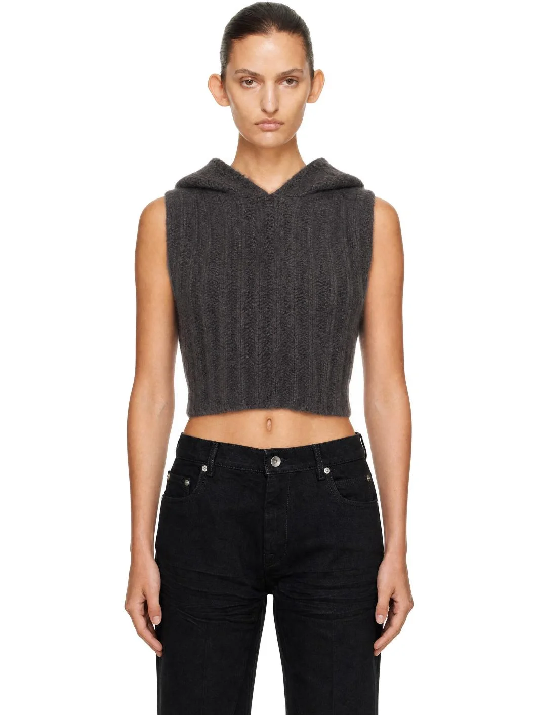 Gray Tower Cropped Tank Hoodie - 1
