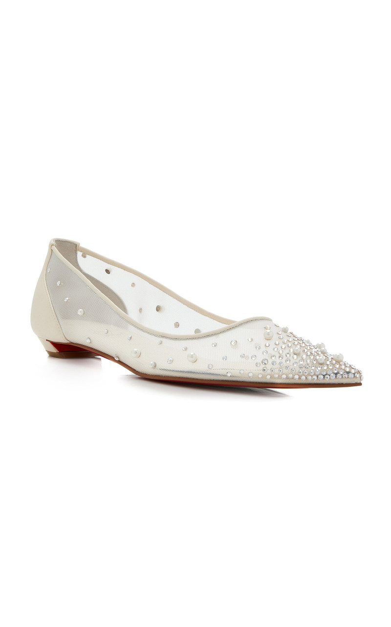 Christian Louboutin Miss Z Embellished Mesh Flat Pumps white outlook