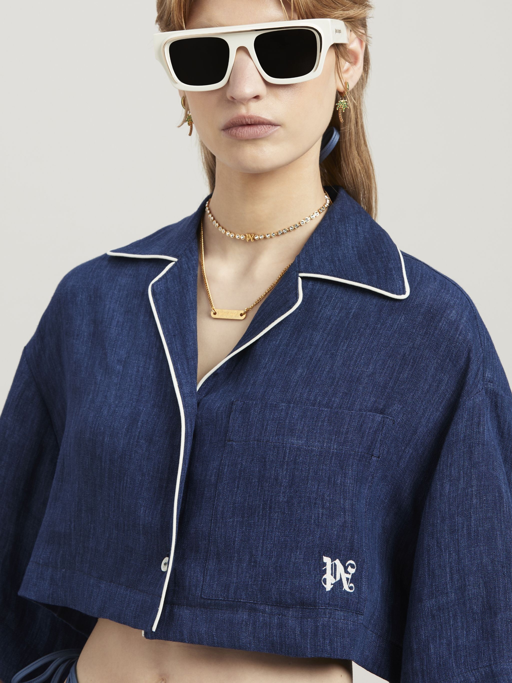 Palm Angeles Monogram Linen Denim Crop