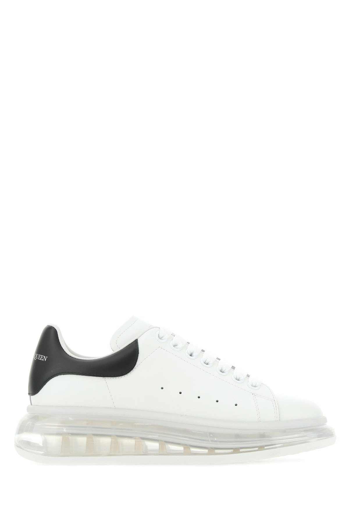White leather sneakers with black heel - 1