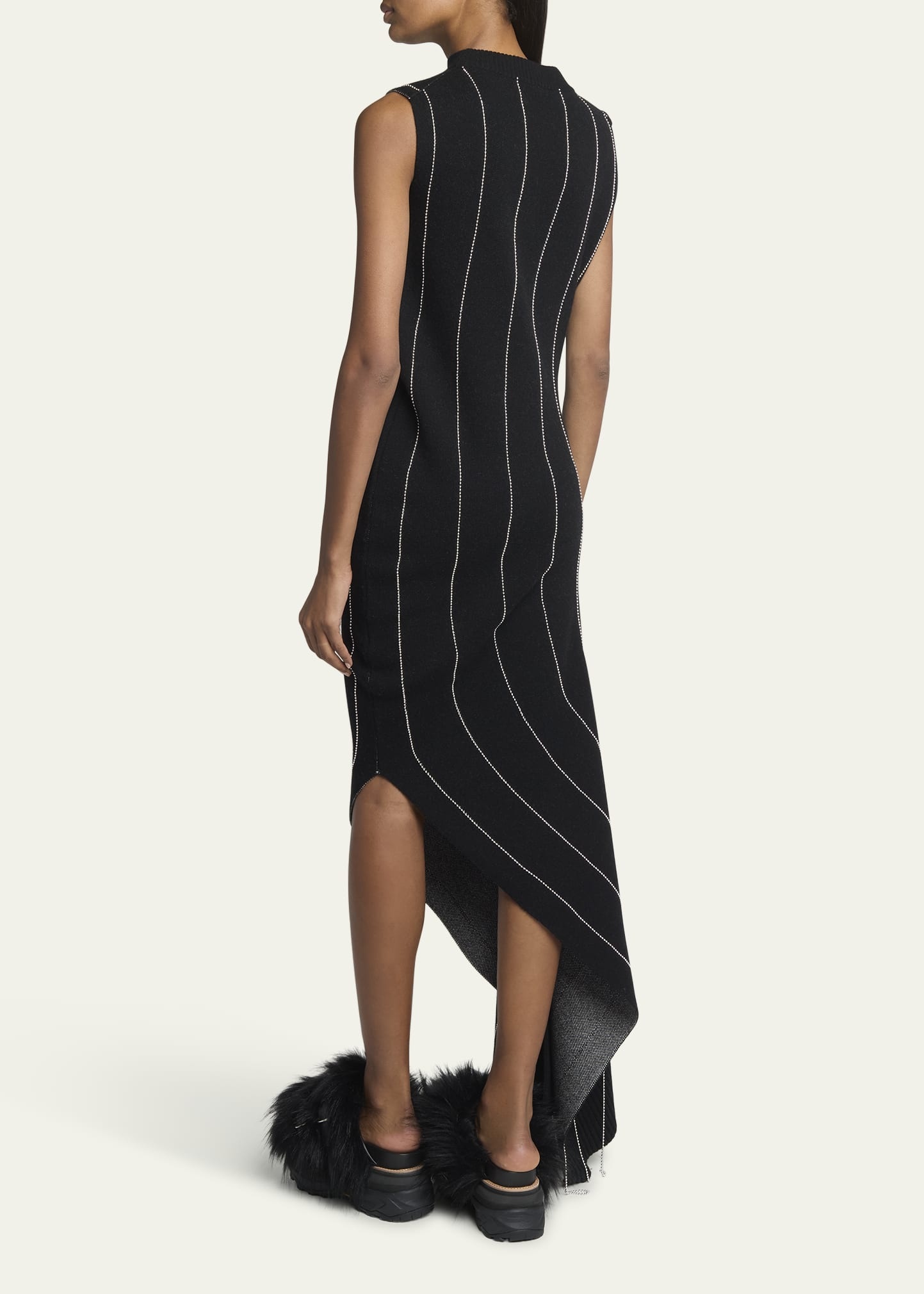 Long Chalk Stripe Knit Asymmetric Dress - 3