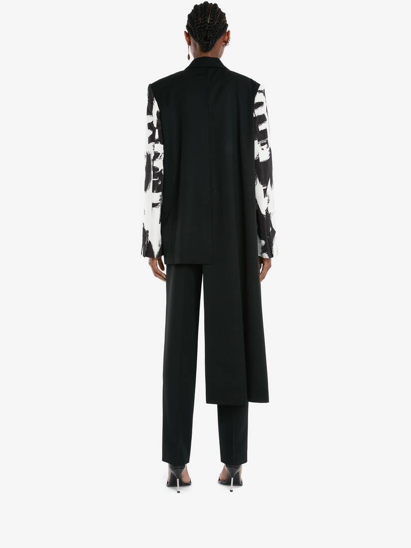 Mcqueen Graffiti Sleeve Drape Jacket in Black - 4