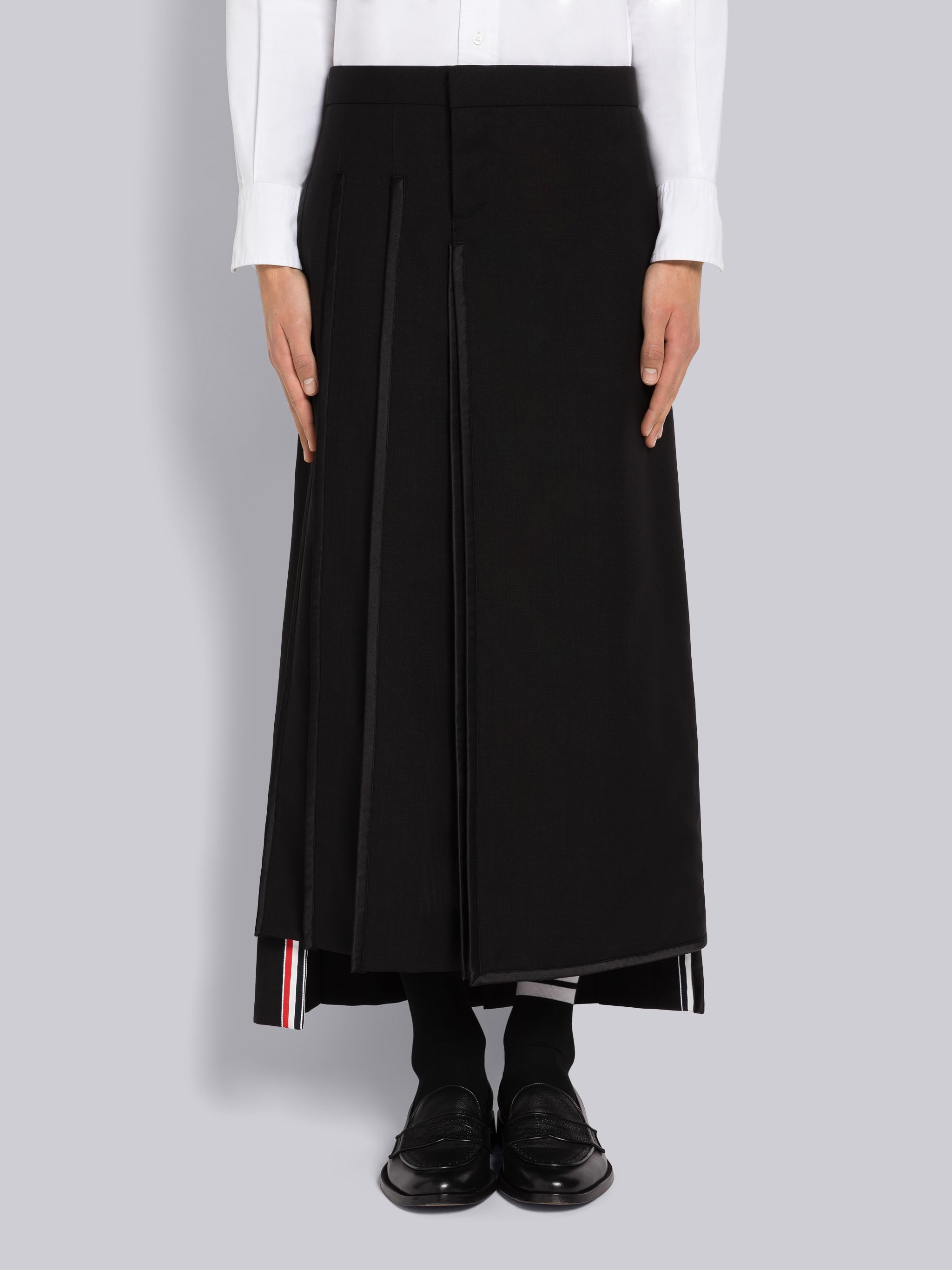 Super 120's Twill Grosgrain Low Rise Ankle Length Pleated Skirt - 1