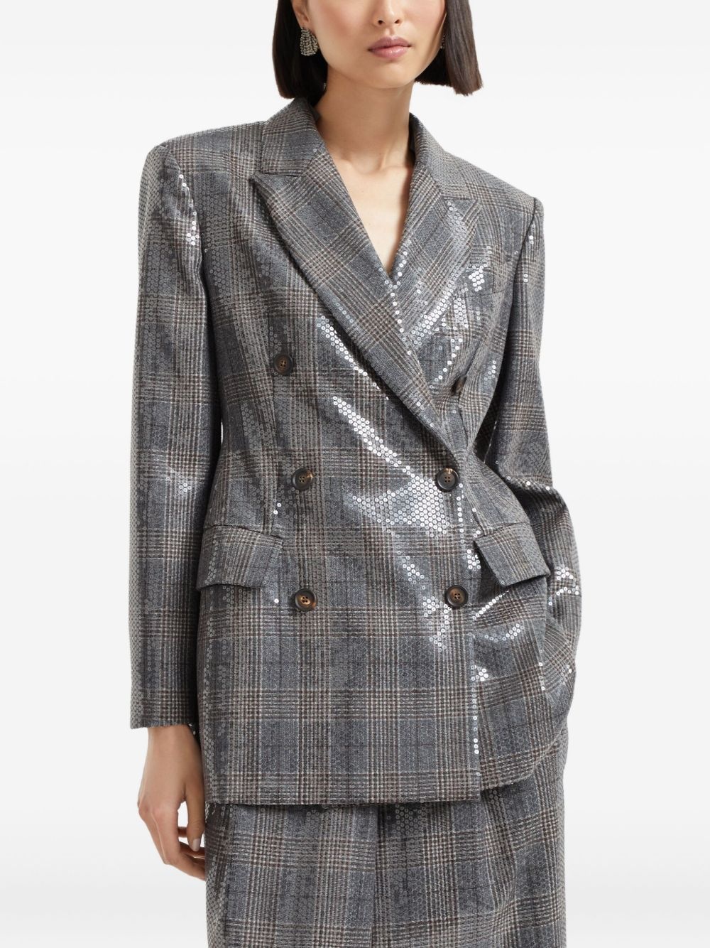 sequin-embellished check-pattern blazer - 3